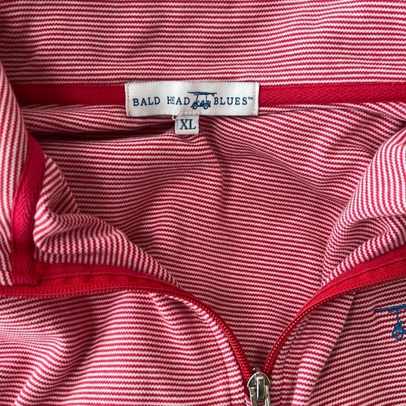 Bald Head Blues Men's Red and White Striped Quarter Zip Golf Pullover, sz XL - Picture 5 of 9